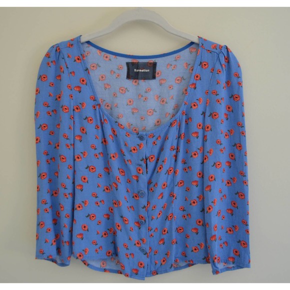 Reformation Blue Floral Top XS - Picture 2 of 6